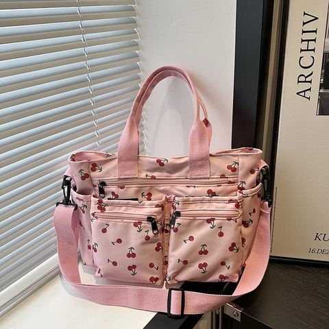 Damen Kirschdruck Multi-Tasche Tragetasche Nylon Segeltuch Umhängetasche Schultertasche Täglich Reise Lässig Süßer Stil Handtasche