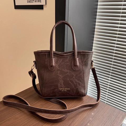 Damen Mode PU Leder Umhängetasche Retro Litschitextur Eimer Tragetasche Mit Verstellbarem Riemen Pendler Handtasche