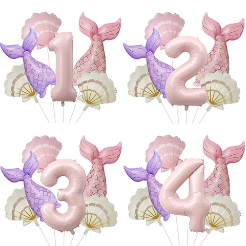 Palloncini Per Feste A Tema Sirena In Alluminio Conchiglia Coda Di Sirena Grande Numero Rosa Decorazione Compleanno Opaco