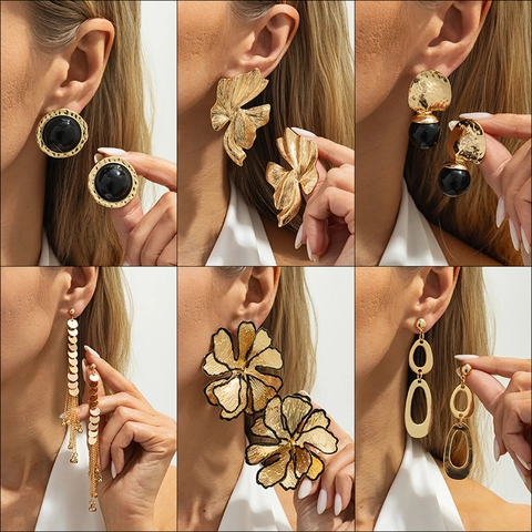 Übertriebene Unregelmäßige Blumen Ohrringe Für Damen Vintage Geometrische Legierung Quaste Ohrstecker Gold Silber Schmuck