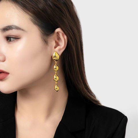 Teardrop Dangle Earrings With 925 Sterling Silver Earring Post Brass Gold Plated Geometric Cascading Drop For Women