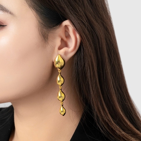 Teardrop Dangle Earrings With 925 Sterling Silver Earring Post Brass Gold Plated Geometric Cascading Drop For Women