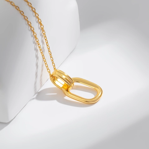 925 Sterling Zilveren Ketting In Elkaar Grijpende Dubbele Ring Geometrische Hanger Minimalistische Verstelbare Ketting