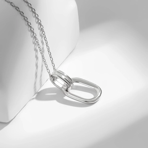 925 Sterling Zilveren Ketting In Elkaar Grijpende Dubbele Ring Geometrische Hanger Minimalistische Verstelbare Ketting