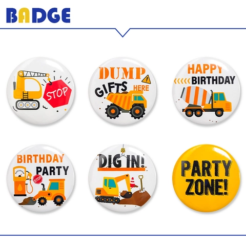 Bouwvoertuigen Thema Blik Speldjes Voor Kinderverjaardagsfeestje Gunsten Graafmachine Kiepauto Badges Decoratieve Broches