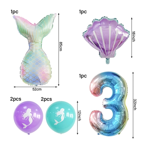 Meerjungfrau Thema Party Ballon Set Aluminiumfolie Nummer Muschel Latex Gedruckt Silhouette Gradient Traumhafte Kinder Deko