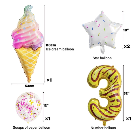 Donut Ice Cream Balloon Set Aluminum Film Foil Helium Balloon For Kids Birthday Party Decoration Donut Number Balloons Star Confetti Latex Balloon
