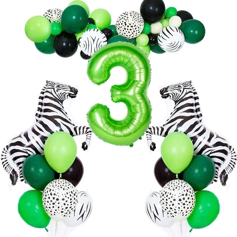 Jungle Tier Thema Luftballons Aluminiumfolie Und Latex Zebra Form Nummer Muster Leopard Print Kinder Geburtstag Party Dekoration