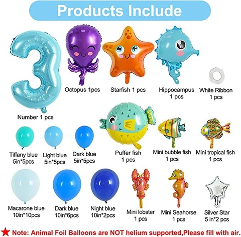 Ozean Thema Ballon Geburtstag Deko Alufolie Latex Cartoon Oktopus Seepferdchen Seestern Nummer Für Kinder Party