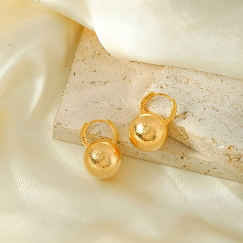 Minimalistische Bal Drop Oorbellen Koper Mat Geborstelde Afwerking Geometrische Luxe Sieraden Voor Dames