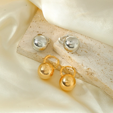 Minimalistische Bal Drop Oorbellen Koper Mat Geborstelde Afwerking Geometrische Luxe Sieraden Voor Dames