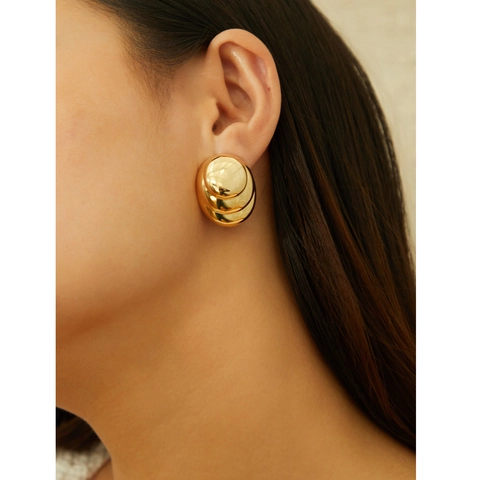 Chunky Oval Stud Earrings With 925 Sterling Silver Earring Post Vintage Layered Stacked Geometric High Polished Jewelry