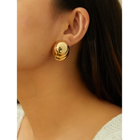 Chunky Oval Stud Earrings With 925 Sterling Silver Earring Post Vintage Layered Stacked Geometric High Polished Jewelry