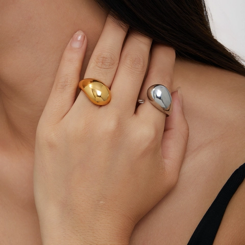 Messing Ring Waterdruppel Onregelmatig Vloeibaar Metaal 18K Verguld Minimalistisch Gepolijst Sieraden Voor Dames