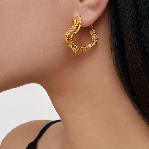 Orecchini A Cerchio Con Perline Geometriche Torte Per Donna Rame Placcato Oro 18K Vintage A Più File Gioielli A Onda