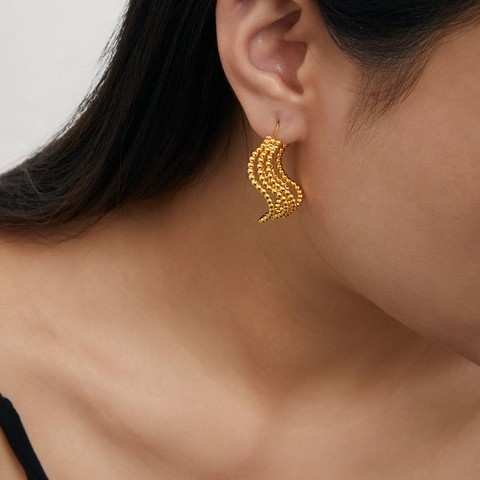 Orecchini A Cerchio Con Perline Geometriche Torte Per Donna Rame Placcato Oro 18K Vintage A Più File Gioielli A Onda