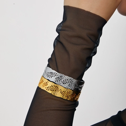 Hollow Leaf Cuff Bracelet Copper Hammered Texture Adjustable Elegant Jewelry For Women Bohemian Fashion Accessory