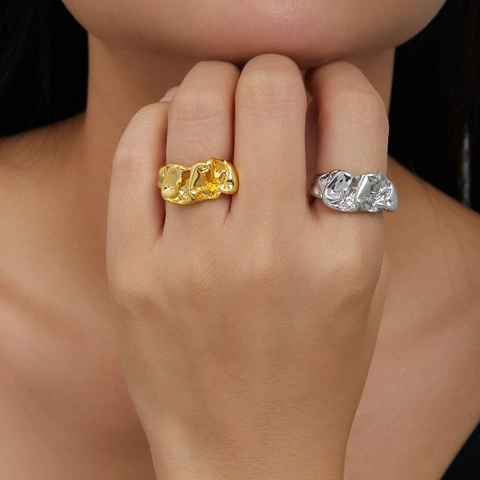 Lava Gesmolten Metalen Ring Onregelmatige Messing 18K Verguld Verstelbaar Open Ontwerp Moderne Sieraden Voor Vrouwen