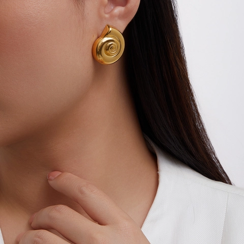 Spiral Conch Shell Stud Earrings Stainless Steel 18K Gold Plated Exaggerated Beach Style Jewelry For Women