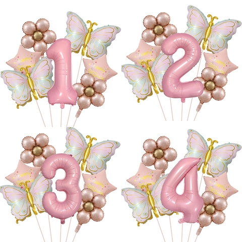 Aluminiumfolie Schmetterling Gänseblümchen Stern Nummer Luftballons Geburtstagsparty Babyparty Dekoration Pastell Macaron