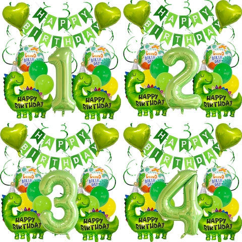 Dinosaur Theme Birthday Party Decorations Aluminum Film Balloons Latex Balloons Happy Birthday Banner For Kids Celebration