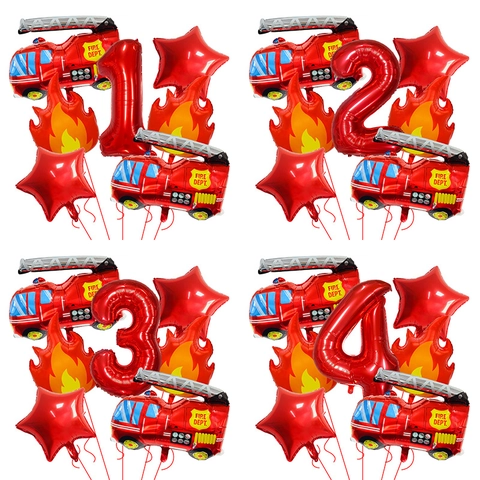 Feuerwehr Thema Ballon Dekorationen Aluminiumfolie Flamme Stern Nummer Ballons Geburtstagsparty Jungen Kinder