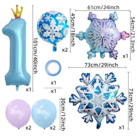 Set di Palloncini in Foil Fiocco di Neve Tema Inverno Frozen Numero da Uno a Nove Con Corona Decorazione Festa di Compleanno Giocattolo Bambini
