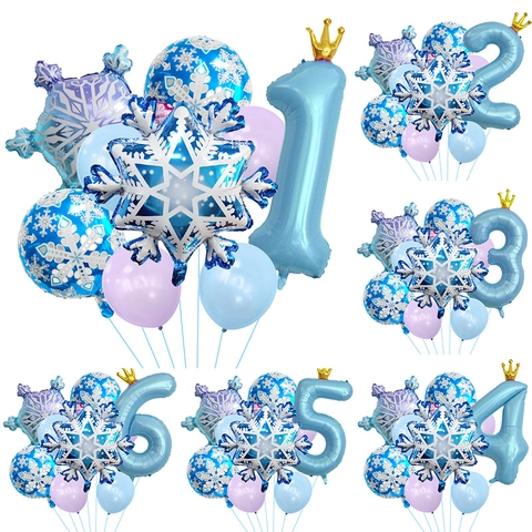 Set di Palloncini in Foil Fiocco di Neve Tema Inverno Frozen Numero da Uno a Nove Con Corona Decorazione Festa di Compleanno Giocattolo Bambini