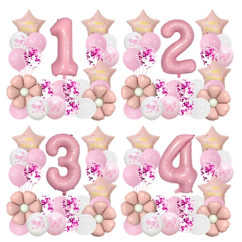 Pink White Daisy Butterfly Birthday Balloon Decoration Aluminum Film Latex Balloons For Girls Party Photo Props