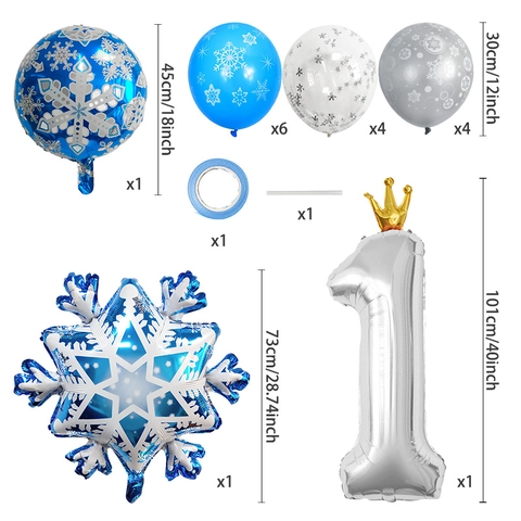 Winter Schnee Geburtstag Party Ballons Silber Nummer Aluminiumfolie Ballon Blau Schneeflocke Gold Krone Latex Ballon Dekoration