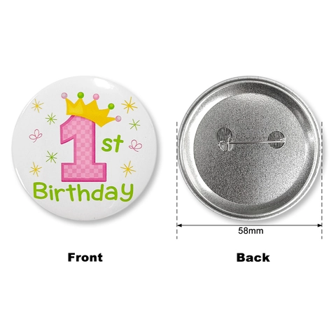 Birthday Party Badge Tinplate Pin Decorative Props For Kids Anniversary Celebration Cartoon Crown Design Round Shape Assorted Numbers