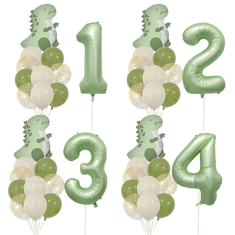 Ensemble de Ballons Dosaure Vert Sauge Mat Grand Ballon en Aluminium Chiffre pour Décoration de Fête d'Anniversaire Enfant
