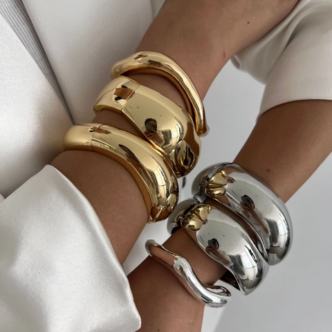 Minimalist Alloy Chunky Bangle For Women Gold Silver Plated Geometric Organic Shape Hinged Cuff Bracelet Fashion Jewelry Gift