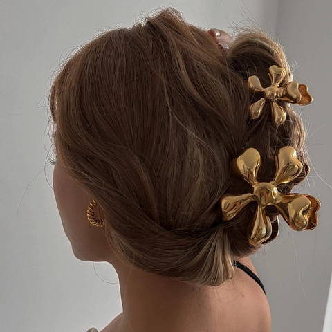 Elegant Alloy Flower Hair Claw Clip For Women Polished Metal Five Petal Floral Hairclip Gold Silver Party Hair Jewelry