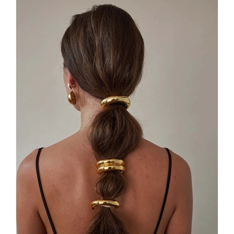 Elastico per Capelli in Metallo Geometrico Minimalista in Lega per Donna Supporto Coda di Cavallo Oro Argento Accessorio