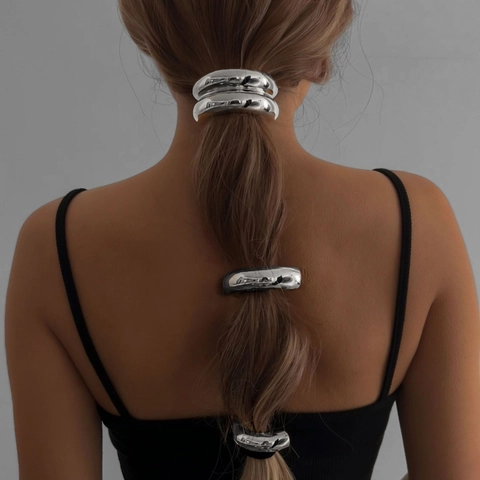 Elastico per Capelli in Metallo Geometrico Minimalista in Lega per Donna Supporto Coda di Cavallo Oro Argento Accessorio