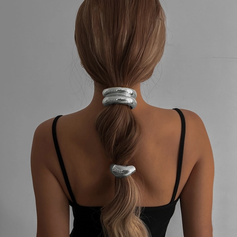 Élastique à Cheveux Minimaliste en Alliage Métal Manchette Queue de Cheval Géométrique Forme en U Poli Miroir Or Argent Femme