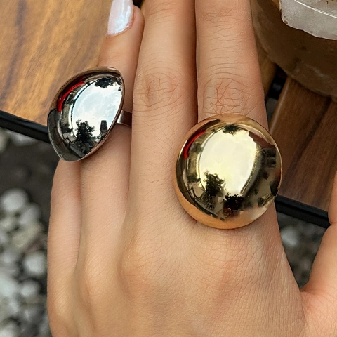 French Style Exaggerated Dome Metallic Ring For Women Minimalist Mirror Polished Gold Silver Plated Chunky Statement Finger Ring Jewelry
