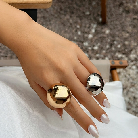 French Style Exaggerated Dome Metallic Ring For Women Minimalist Mirror Polished Gold Silver Plated Chunky Statement Finger Ring Jewelry