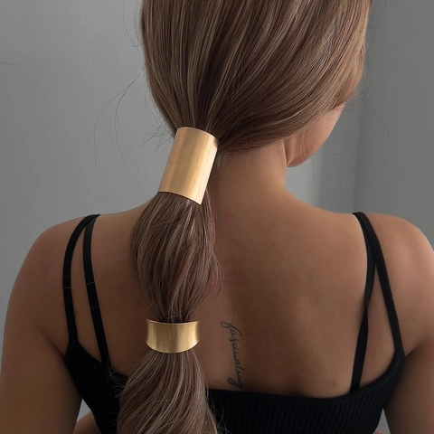 Women Fashion Minimalist Alloy Metal Hair Tie Elastic Ponytail Holder Gold Silver Brushed Hair Ring Luxury Hair Accessories