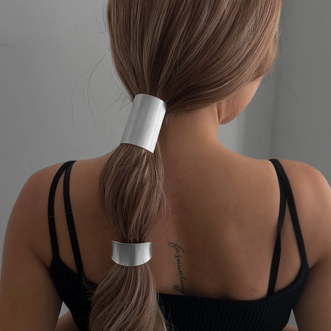 Women Fashion Minimalist Alloy Metal Hair Tie Elastic Ponytail Holder Gold Silver Brushed Hair Ring Luxury Hair Accessories