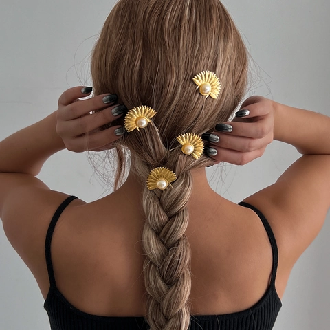 Pasador de Pelo de Aleación con Perla Artificial Forma de Abanico Vintage Oro Plata Girasole Peine de Pelo Tocado Decorativo Mujer Boda