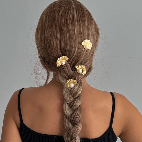 Pasador de Pelo de Aleación con Perla Artificial Forma de Abanico Vintage Oro Plata Girasole Peine de Pelo Tocado Decorativo Mujer Boda