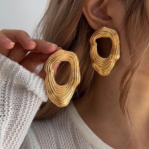 Unregelmäßige Hohle Ovale Statement Ohrringe Legierung Lava Textur Mit 925 Sterling Silber Ohrring Stecker Für Damen