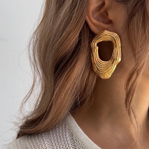 Unregelmäßige Hohle Ovale Statement Ohrringe Legierung Lava Textur Mit 925 Sterling Silber Ohrring Stecker Für Damen