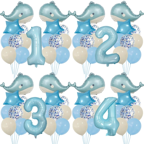 Ocean Theme Whale Balloon Set Blue Star Number Foil Latex Balloons For Birthday Party Decoration Kids Party Supplies