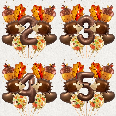 Autumn Hedgehog Acorn Maple Leaf Aluminum Foil Balloon Kit For Thanksgiving Birthday Party Decoration Forest Theme Digital