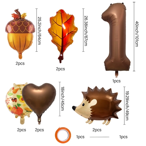 Autumn Hedgehog Acorn Maple Leaf Aluminum Foil Balloon Kit For Thanksgiving Birthday Party Decoration Forest Theme Digital