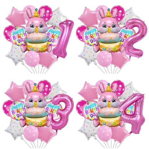 Set Di Decorazioni Per Palloncini In Alluminio 3D Coniglio Torta Con Numero Grande Stella Pois Per Festa Di Compleanno Bambini