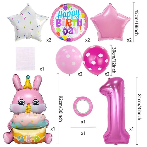 Set Di Decorazioni Per Palloncini In Alluminio 3D Coniglio Torta Con Numero Grande Stella Pois Per Festa Di Compleanno Bambini